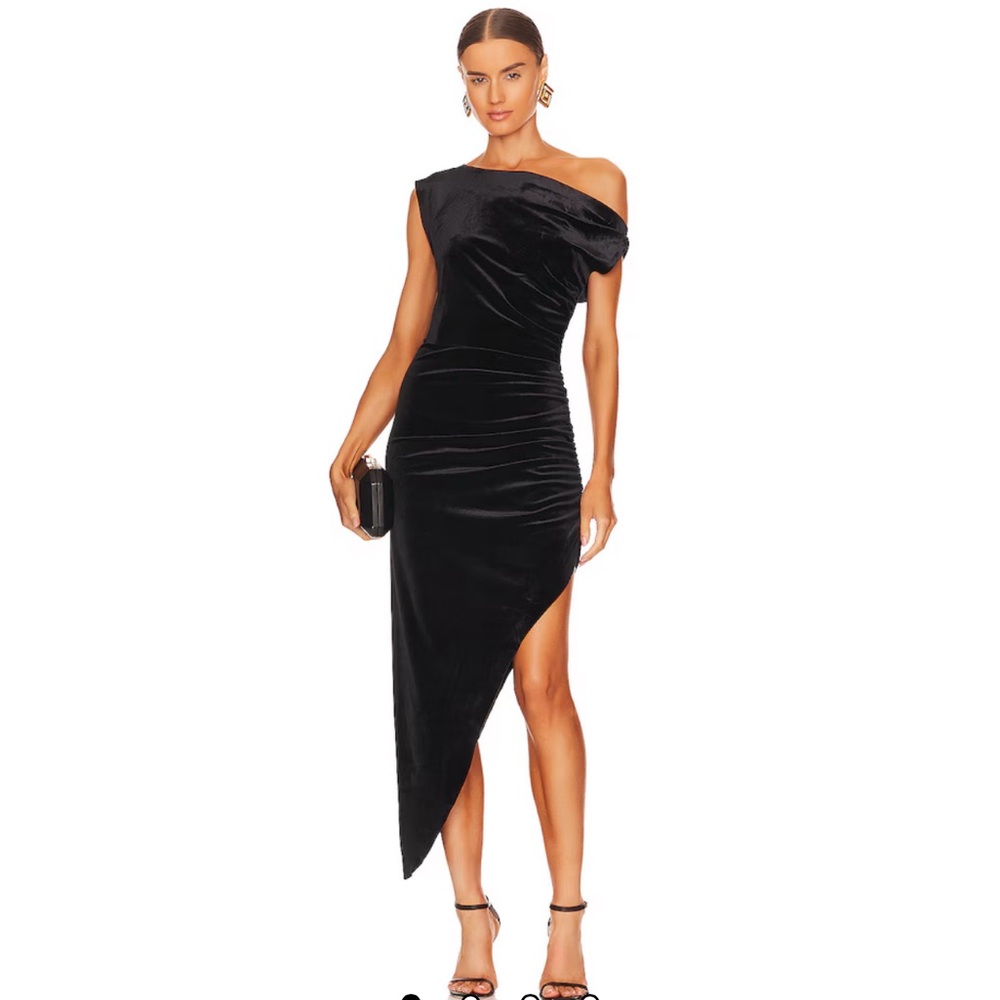Norma Kamali Black Asymmetrical Midi Dress